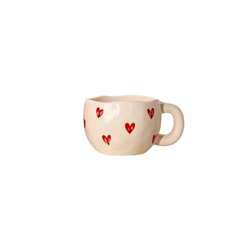 Hand Painted Valentine Day Mug For Her With Red Hearts