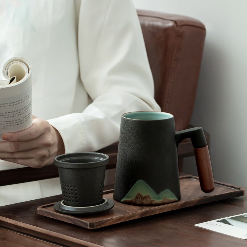 Mountain design ceramic Coffee mugs with filter