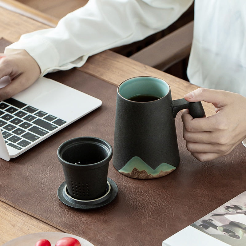 Mountain design ceramic Coffee mugs with filter