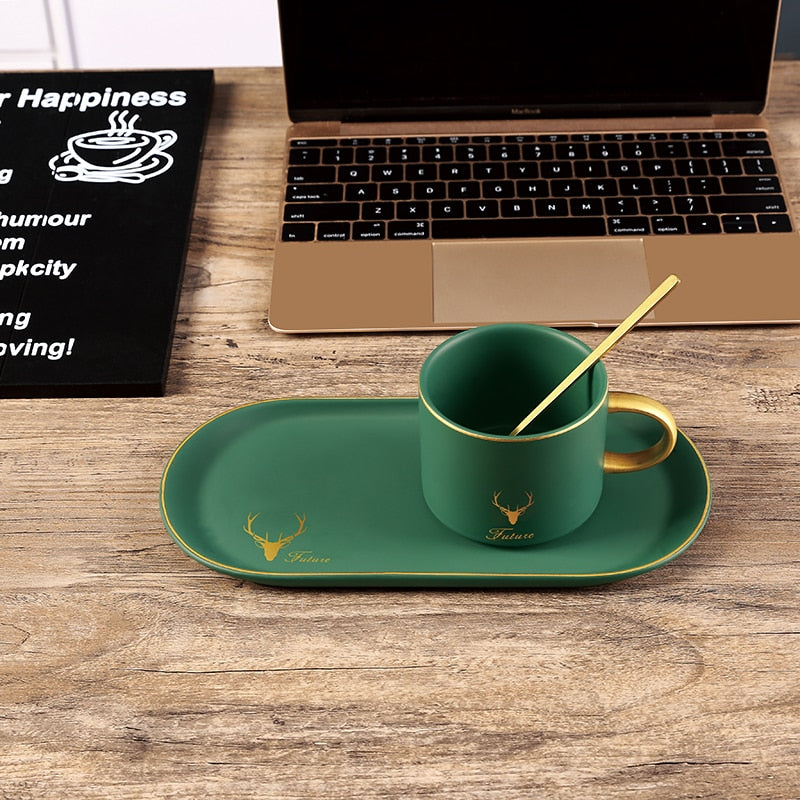 Gold Rim Ceramics Coffee Cups Set With Gift Box