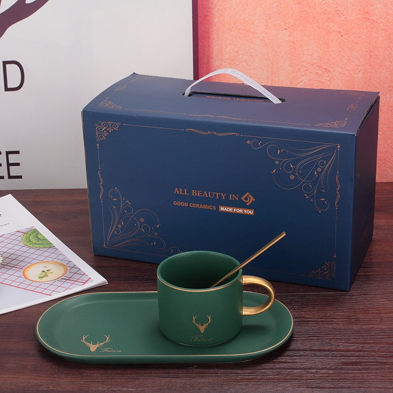 Gold Rim Ceramics Coffee Cups Set With Gift Box