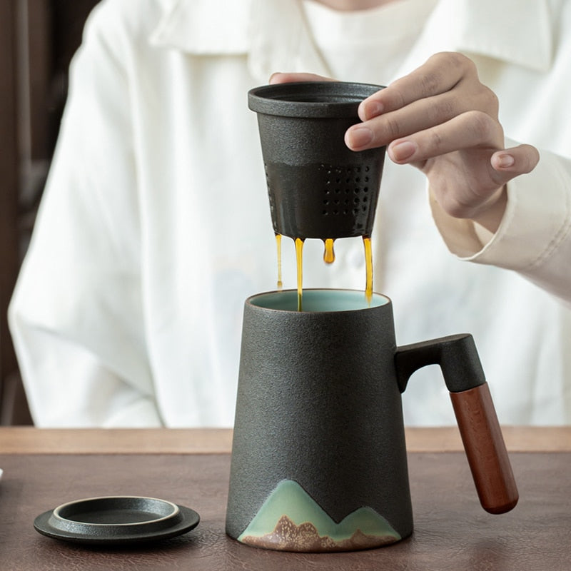 Mountain design ceramic Coffee mugs with filter