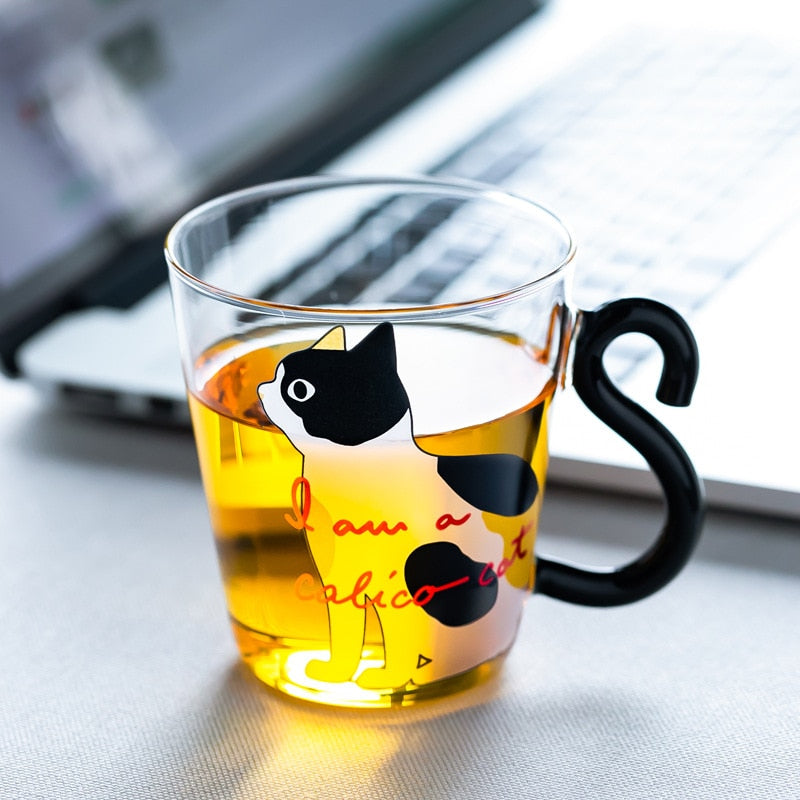 Cute Black Cat Glass Coffee Mug Set