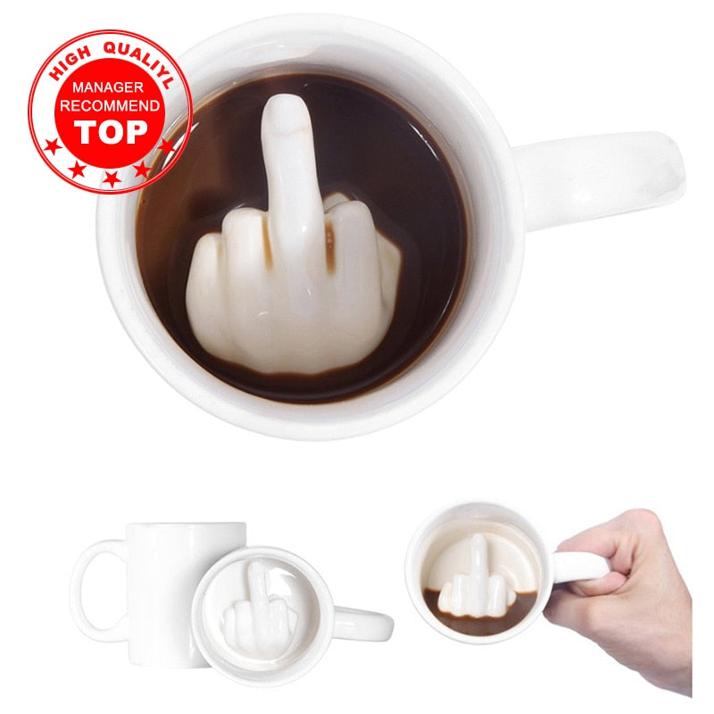 White Middle Finger mug, Funny Ceramic Coffee Mug