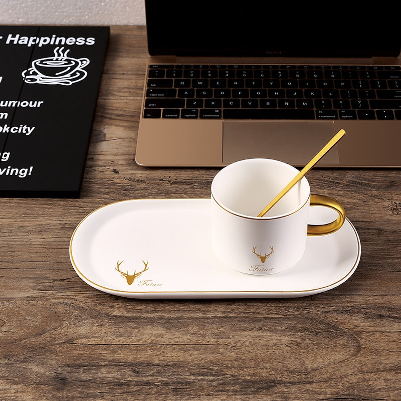 Gold Rim Ceramics Coffee Cups Set With Gift Box