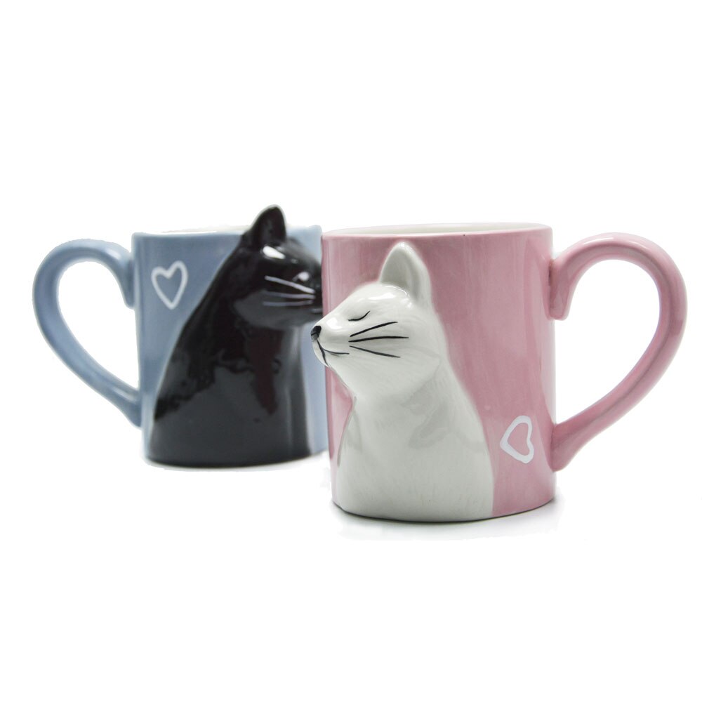 Handmade Funny Kiss Cat Coffee Couple Mug