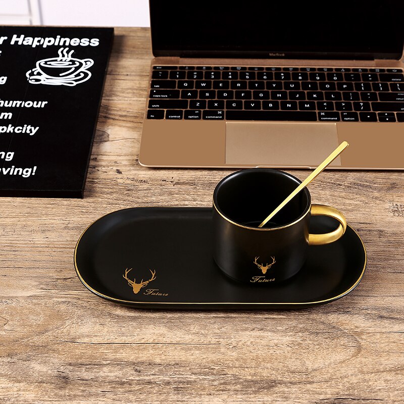 Gold Rim Ceramics Coffee Cups Set With Gift Box
