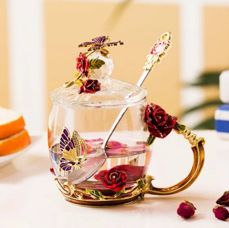 Red Rose coffee mugs Handmade heat resistant