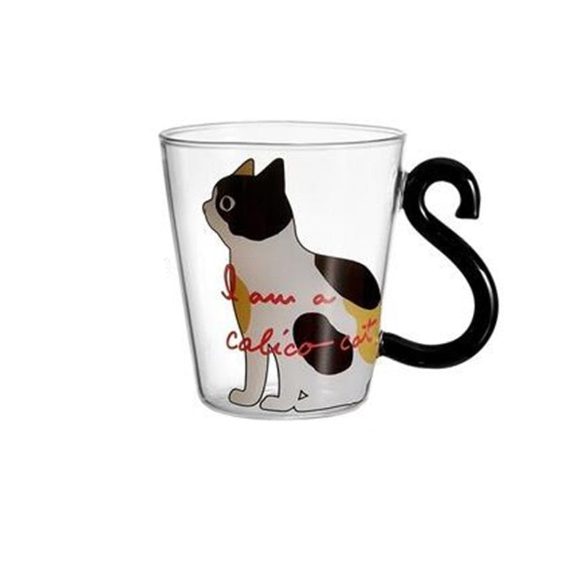 Cute Black Cat Glass Coffee Mug Set