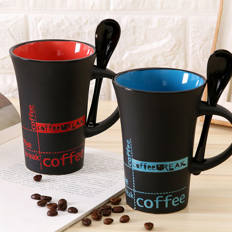 simple ceramic coffee mug with spoon