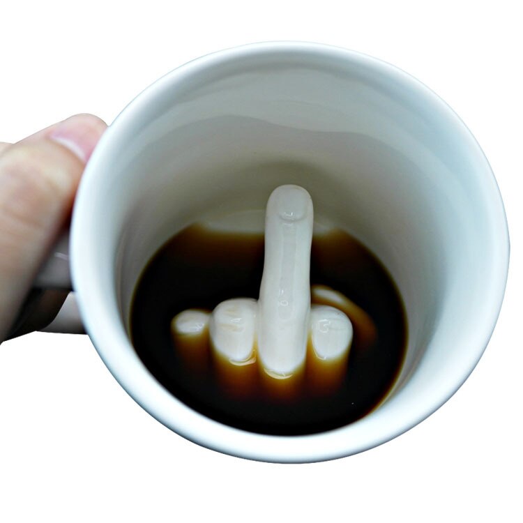 White Middle Finger mug, Funny Ceramic Coffee Mug