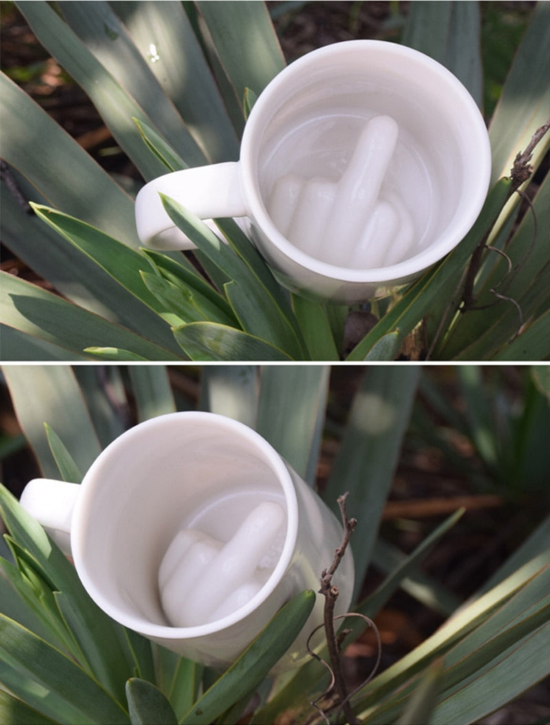 White Middle Finger mug, Funny Ceramic Coffee Mug