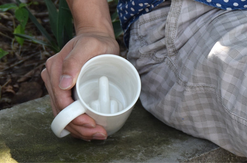 White Middle Finger mug, Funny Ceramic Coffee Mug