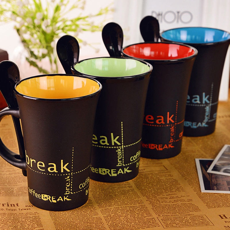 simple ceramic coffee mug with spoon