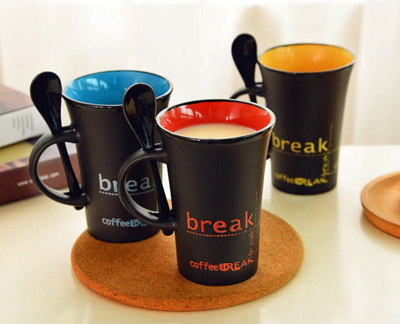 simple ceramic coffee mug with spoon