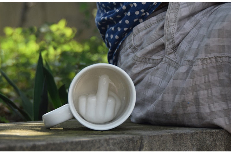 White Middle Finger mug, Funny Ceramic Coffee Mug