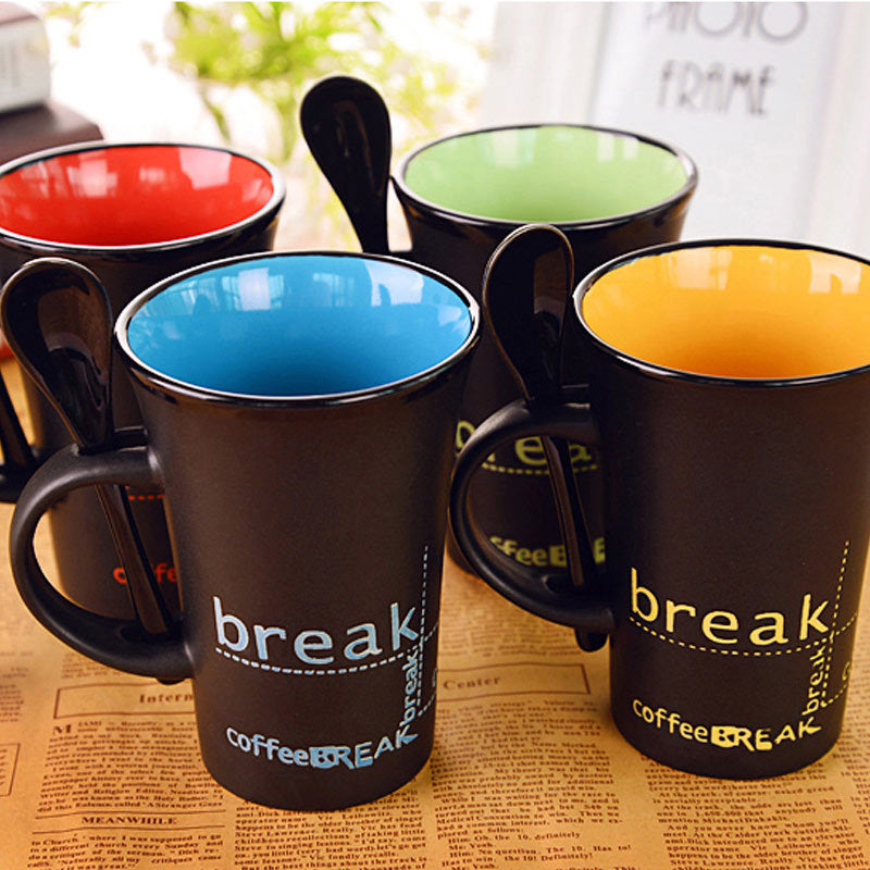 simple ceramic coffee mug with spoon