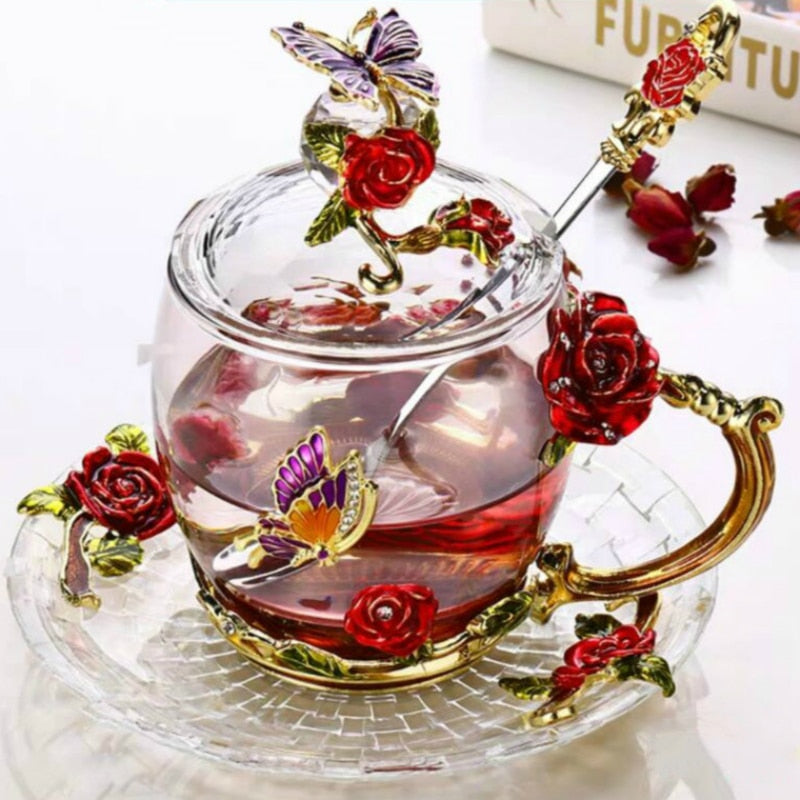 Red Rose coffee mugs Handmade heat resistant