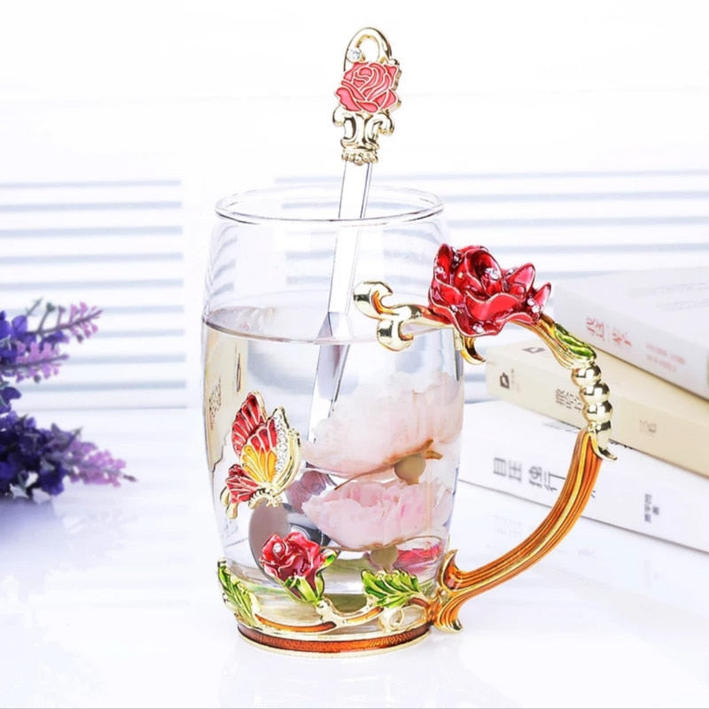 Red Rose coffee mugs Handmade heat resistant