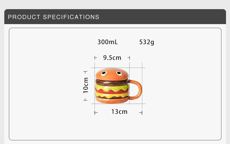Cute Hamburger Funny Ceramic Coffee Mugs with Lid