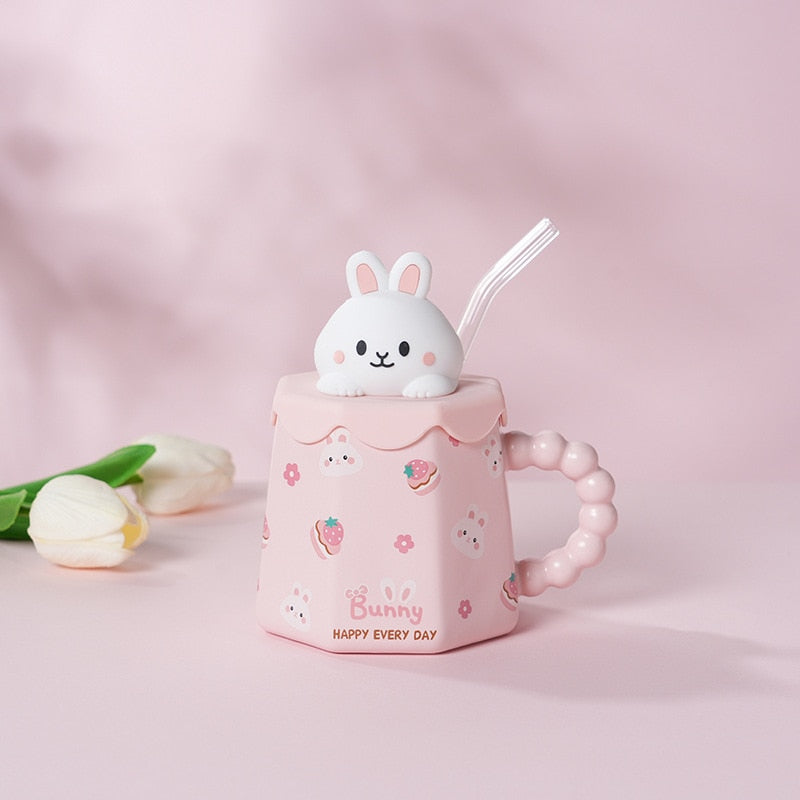 Cute Cartoon Ceramic Coffee Mug with Lid