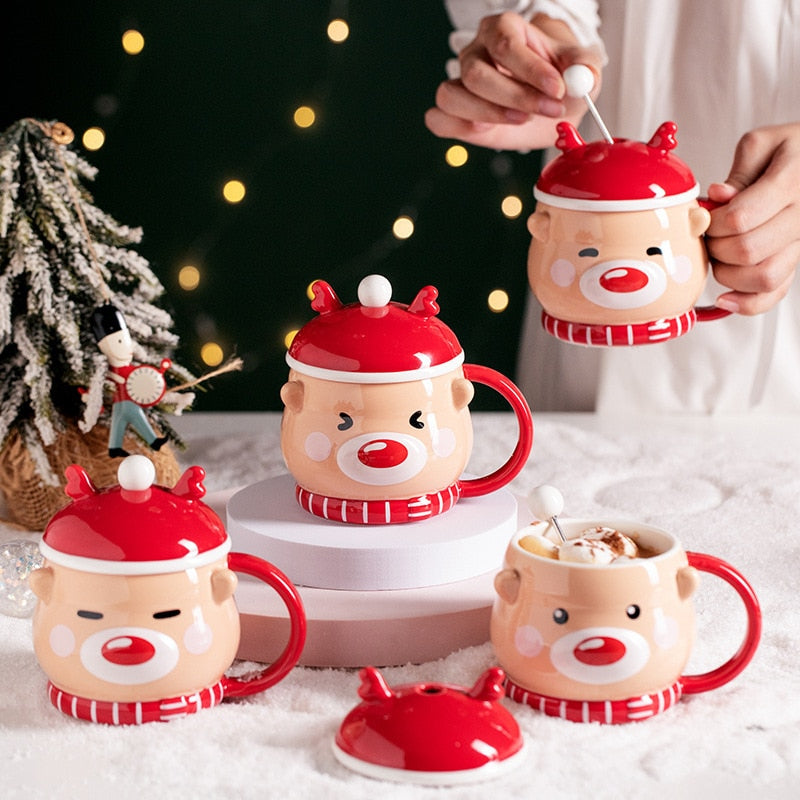 Creative Moose Christmas Ceramic Mug with Lid