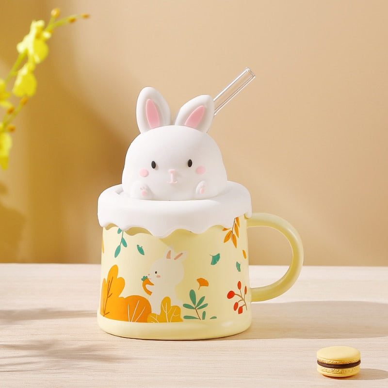 Cute Cartoon Ceramic Coffee Mug with Lid