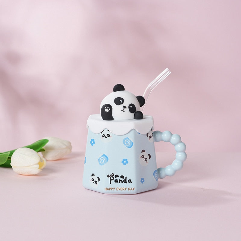 Cute Cartoon Ceramic Coffee Mug with Lid
