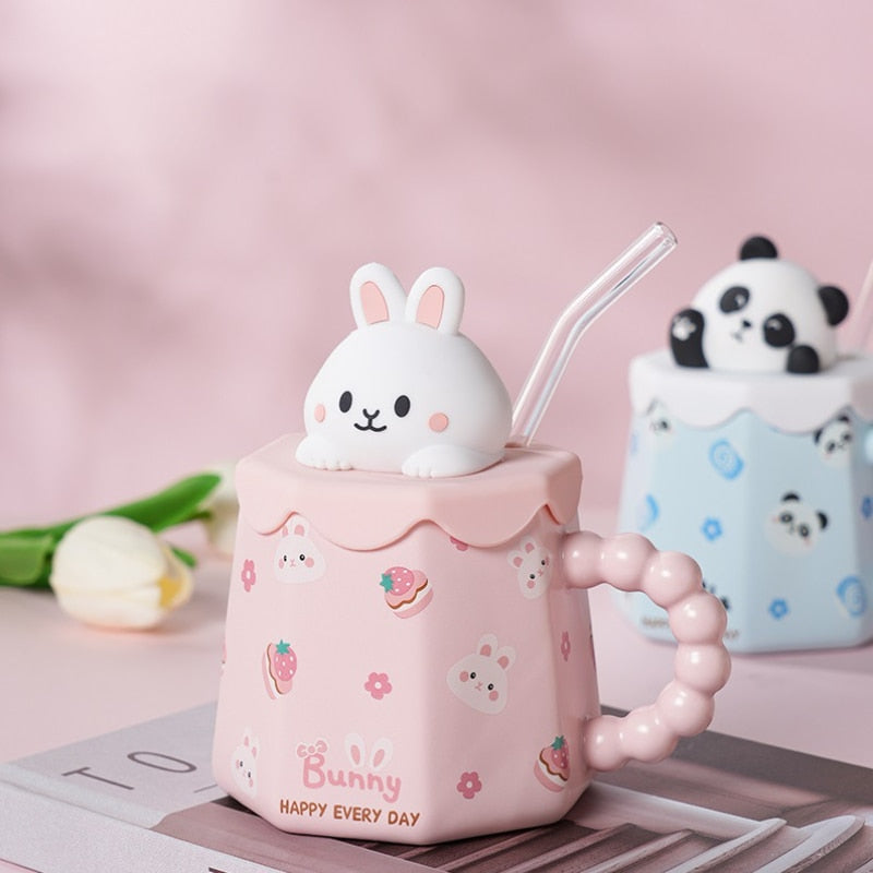 Cute Cartoon Ceramic Coffee Mug with Lid