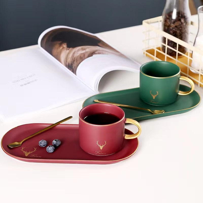 Gold Rim Ceramics Coffee Cups Set With Gift Box