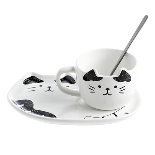 Cute Cat Ceramics Coffee Mug Set With Tray