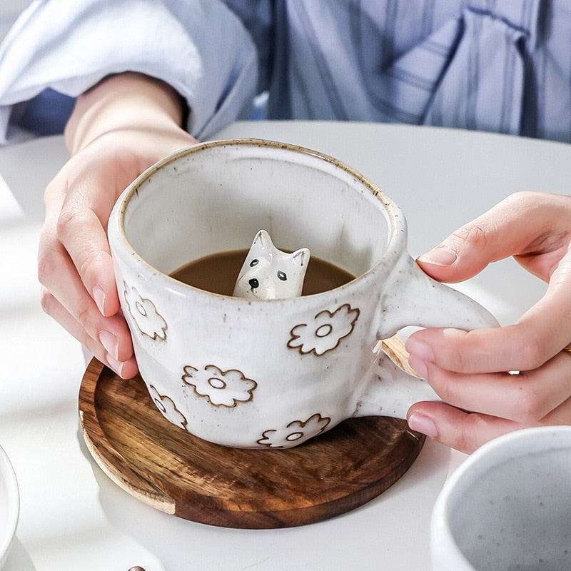 Handmade 3D Snail Daisy Dog Cat Coffee Mugs