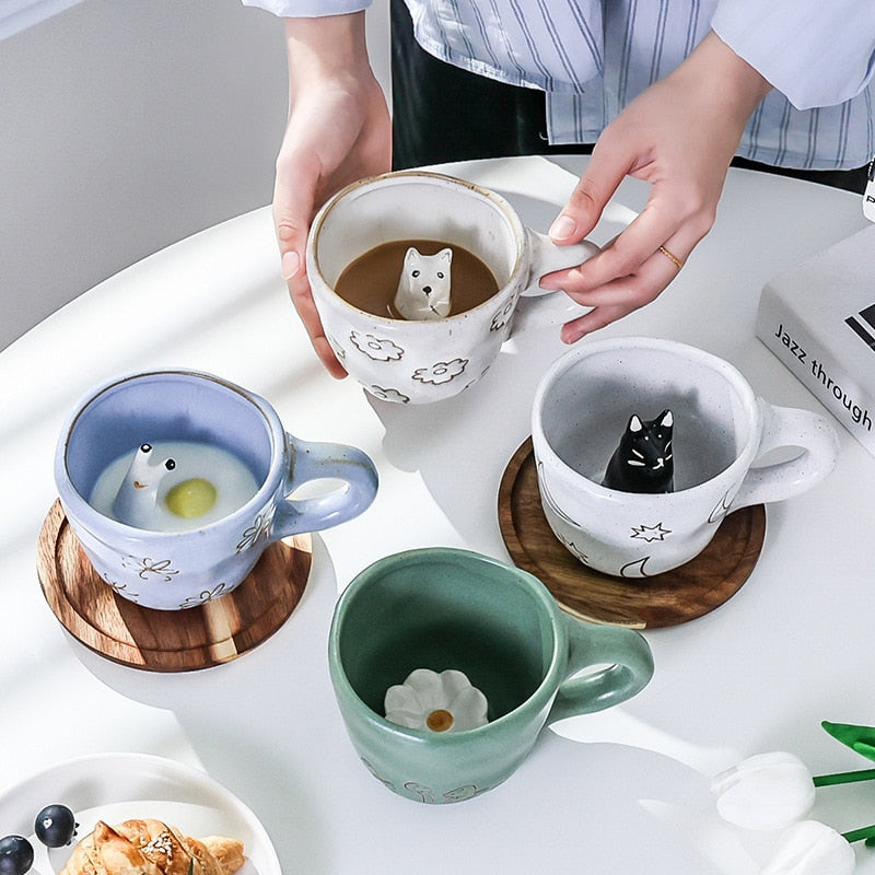 Handmade 3D Snail Daisy Dog Cat Coffee Mugs