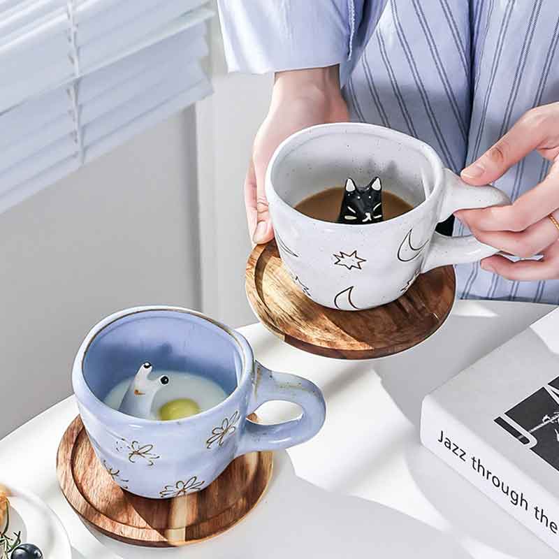 Handmade 3D Snail Daisy Dog Cat Coffee Mugs