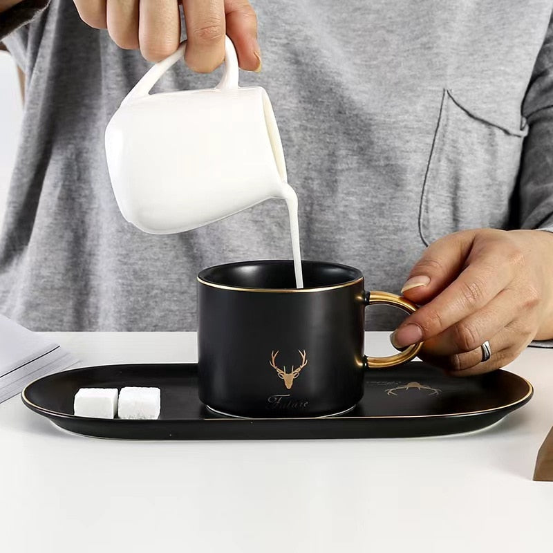 Gold Rim Ceramics Coffee Cups Set With Gift Box