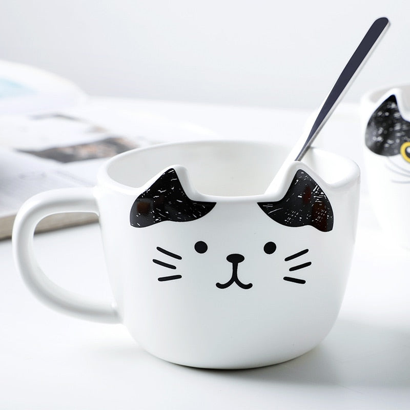 Cute Cat Ceramics Coffee Mug Set With Tray
