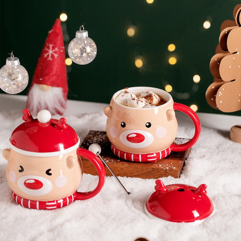 Creative Moose Christmas Ceramic Mug with Lid