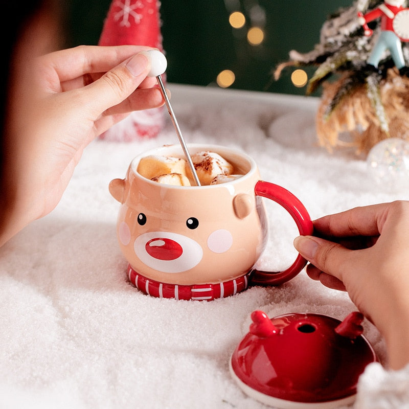 Creative Moose Christmas Ceramic Mug with Lid
