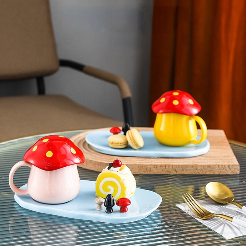 Creative Mushroom Ceramic Cup with lid Ceramic Mug Coffee