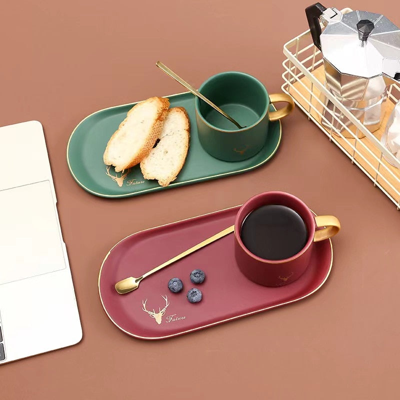 Gold Rim Ceramics Coffee Cups Set With Gift Box