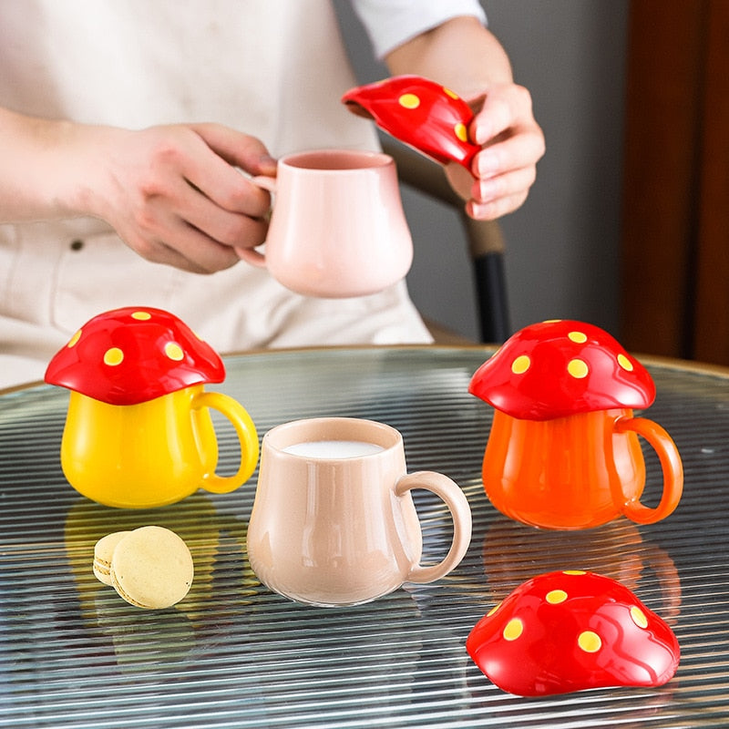 Creative Mushroom Ceramic Cup with lid Ceramic Mug Coffee