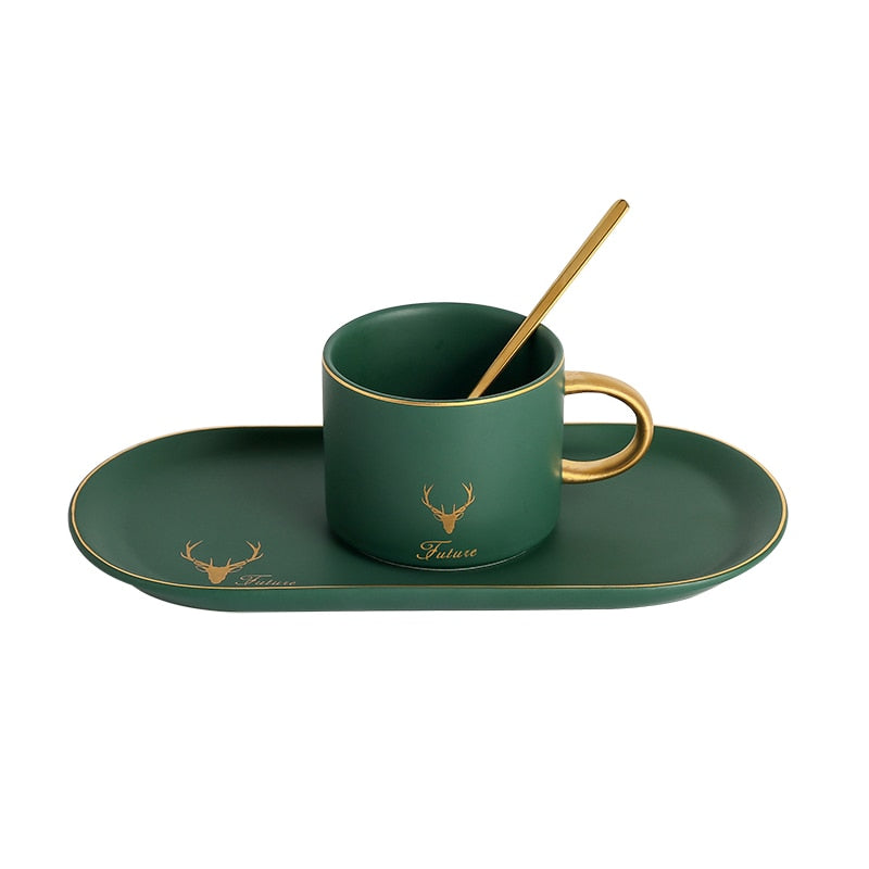 Gold Rim Ceramics Coffee Cups Set With Gift Box