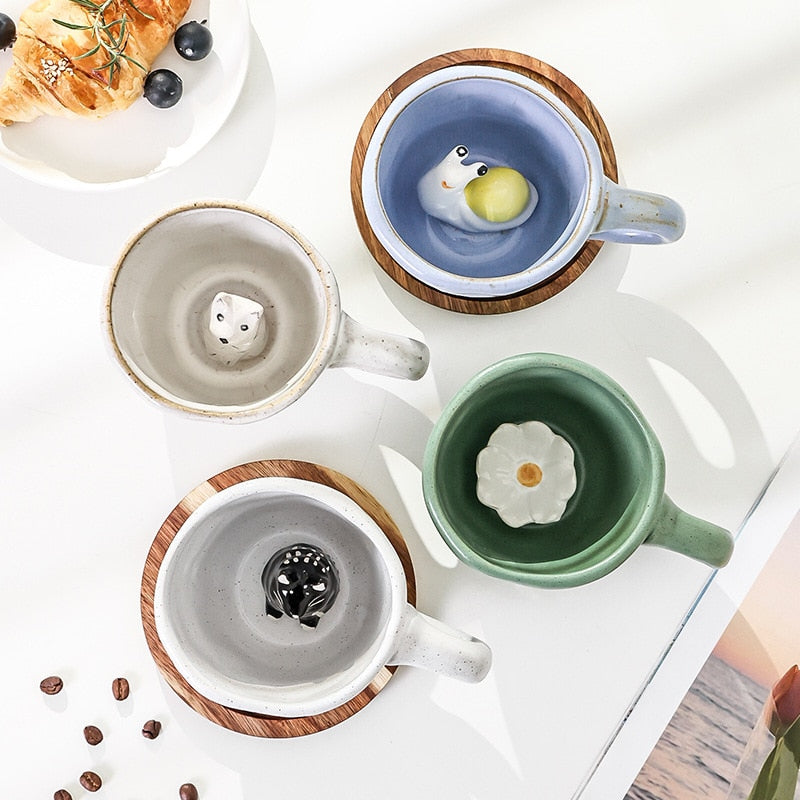 Handmade 3D Snail Daisy Dog Cat Coffee Mugs