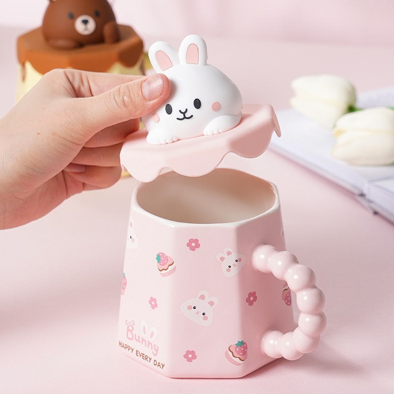 Cute Cartoon Ceramic Coffee Mug with Lid