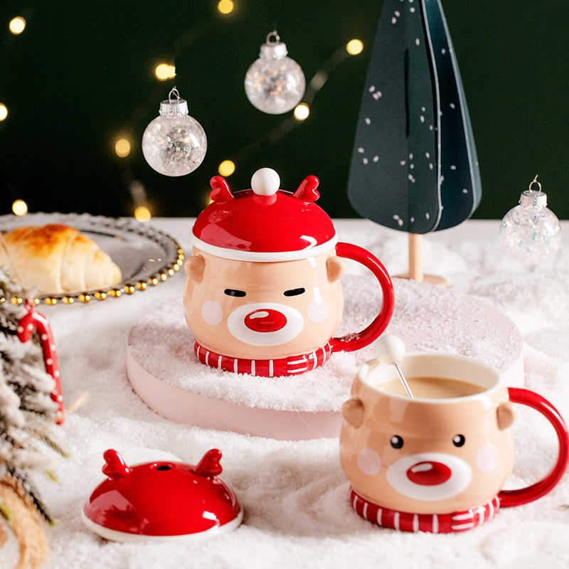 Creative Moose Christmas Ceramic Mug with Lid