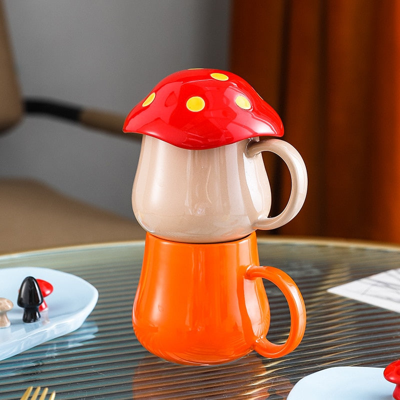 Creative Mushroom Ceramic Cup with lid Ceramic Mug Coffee
