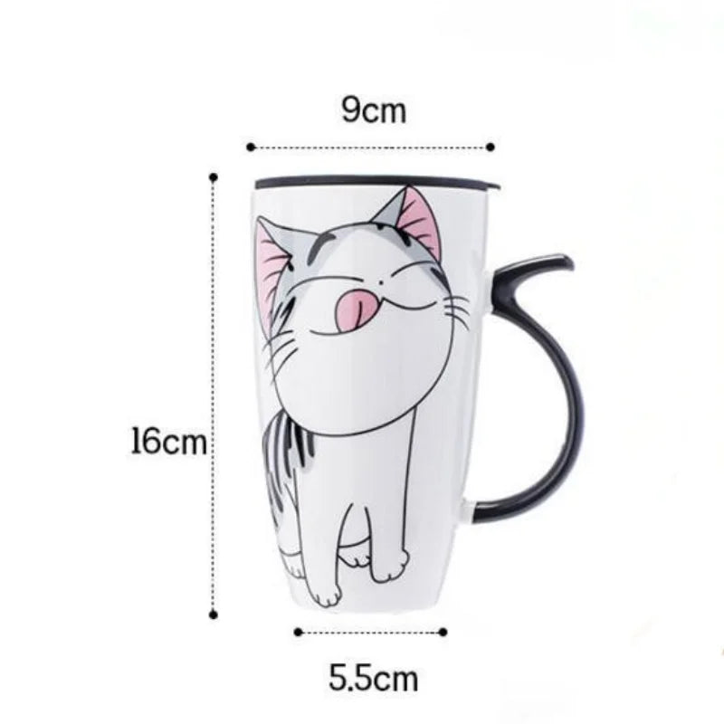 Cute Cat Ceramic Coffee Mug With Lid - 600ml