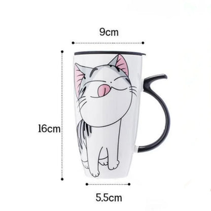 Cute Cat Ceramic Coffee Mug With Lid - 600ml