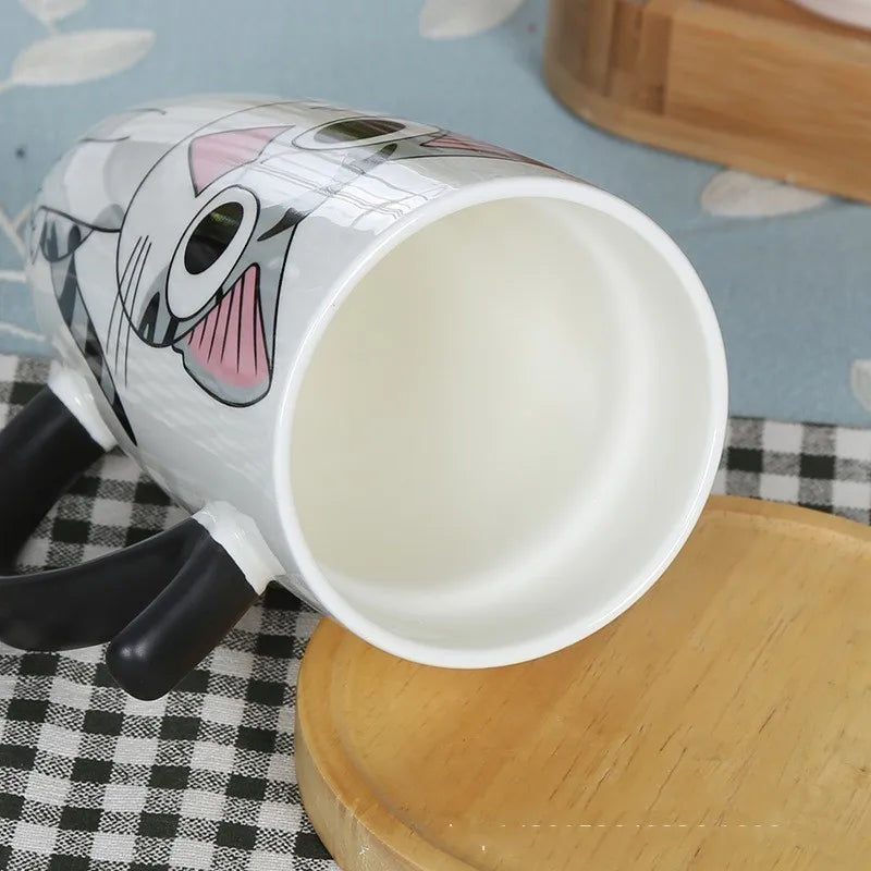 Cute Cat Ceramic Coffee Mug With Lid - 600ml