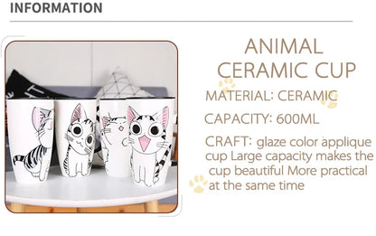 Cute Cat Ceramic Coffee Mug With Lid - 600ml